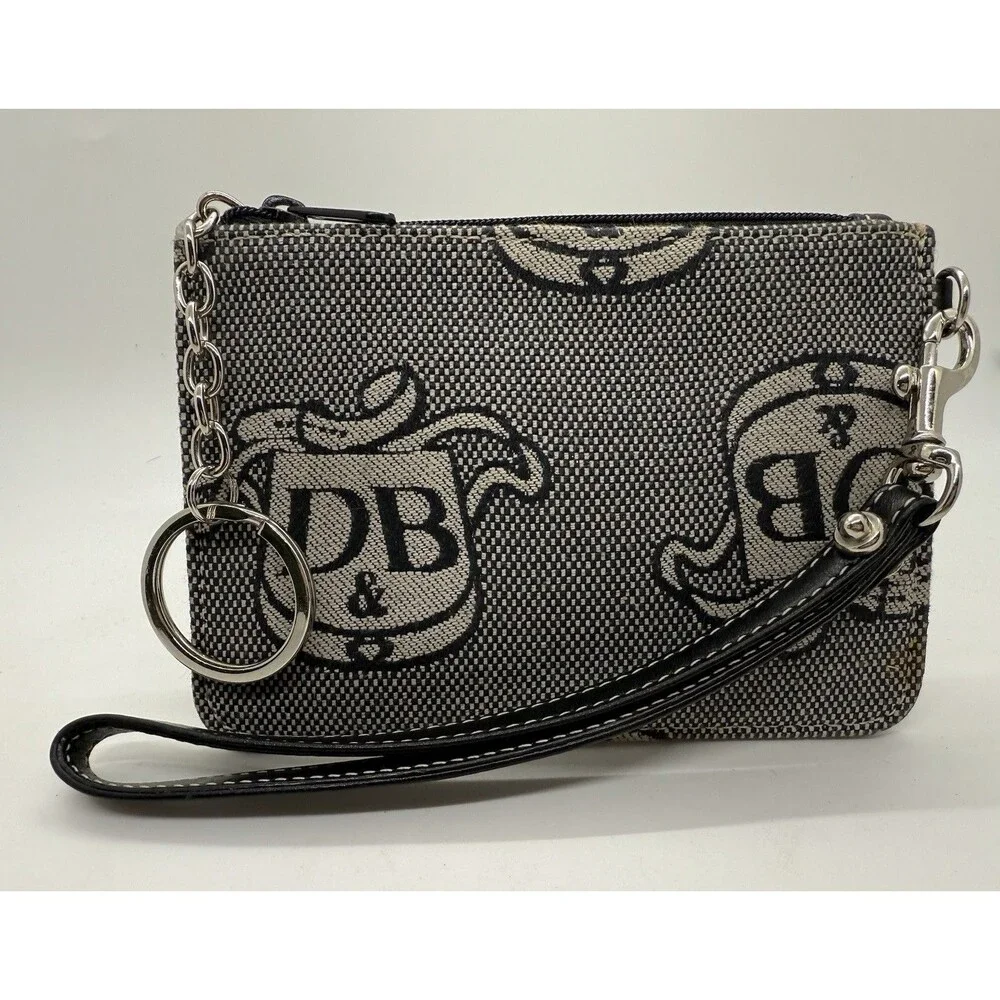 Dooney & Bourke Canvas DB Donegal Crest Wristlet Grey Black W/‎ Handstrap zip